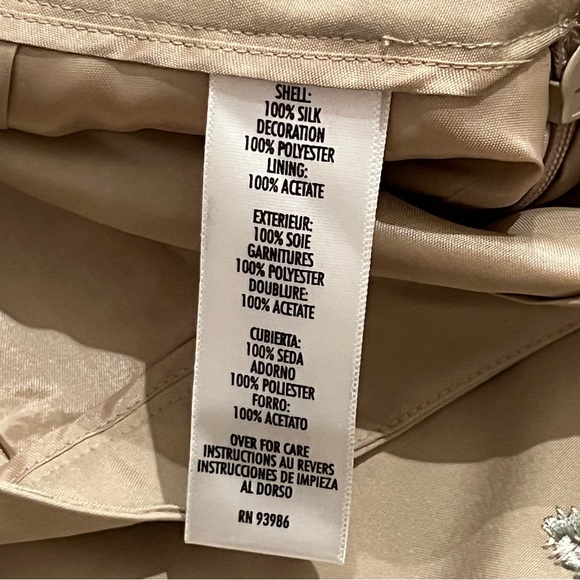 90s Silk capri embroidered pants fully-lined tan coral moss-green floral cropped - Picture 8 of 8